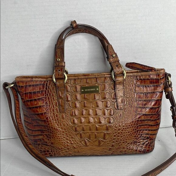 Brahmin Asher Toasted Almond Crocodile Embossed Satchel Shoulder Bag - Picture 2 of 14